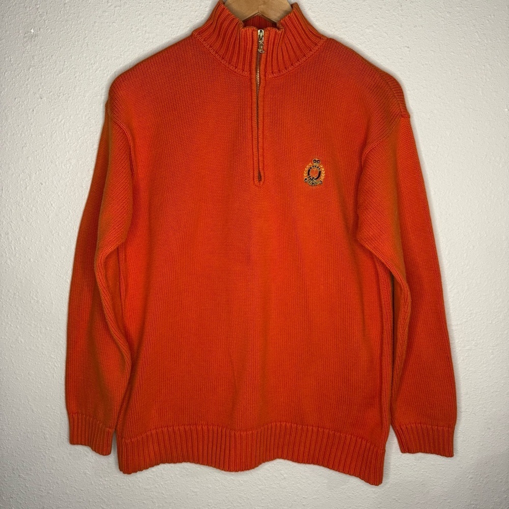 Lauren Ralph Lauren 1/4-zip Sweater Orange Cotton Ribbed 90’s Women’s Size Large